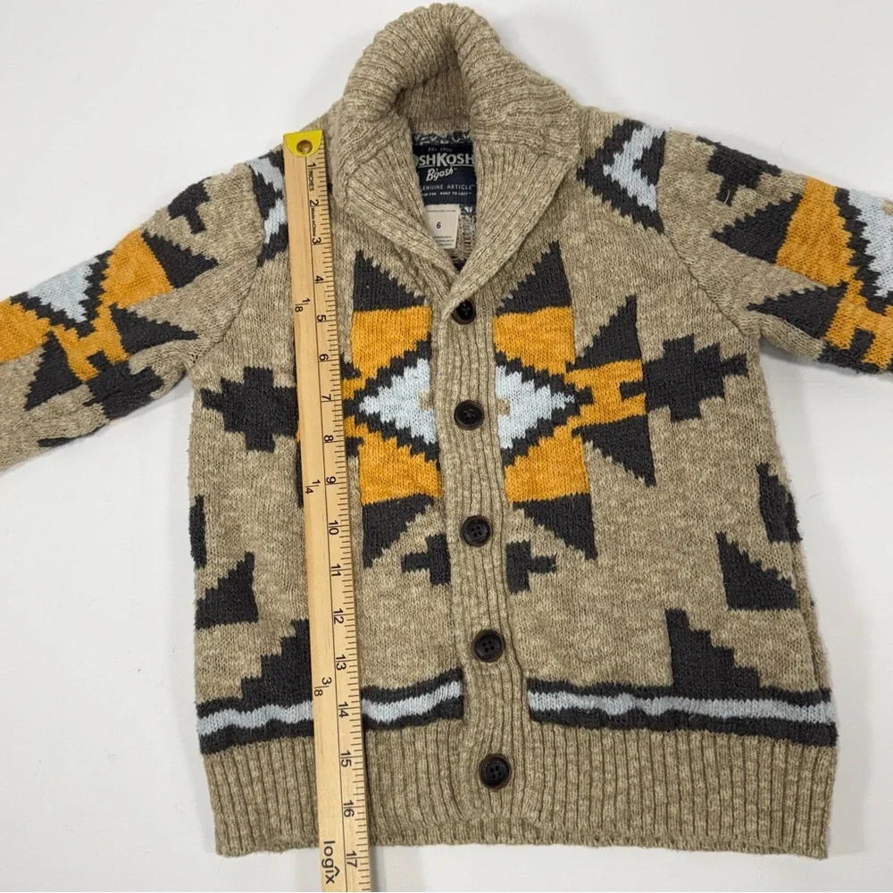 Boys Southwestern Aztec OshKosh B'gosh Tan Cotton Blend Shawl Collar Cardigan 6‎
